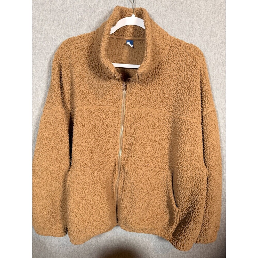Old Navy Women's XL Brown Full Zip Sherpa Fleece Jacket Coat Teddy Pockets